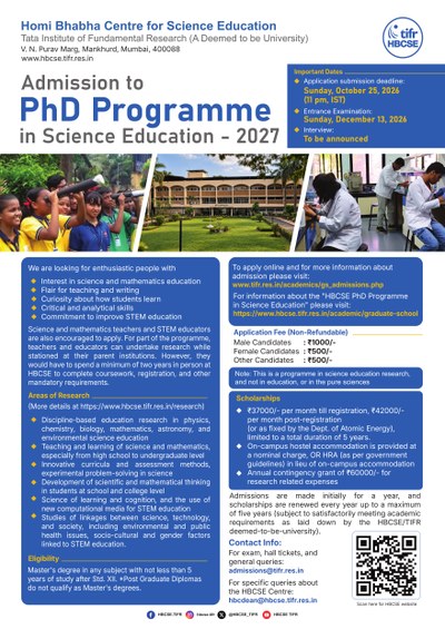 Admission to PhD Programme in Science Education - 2027