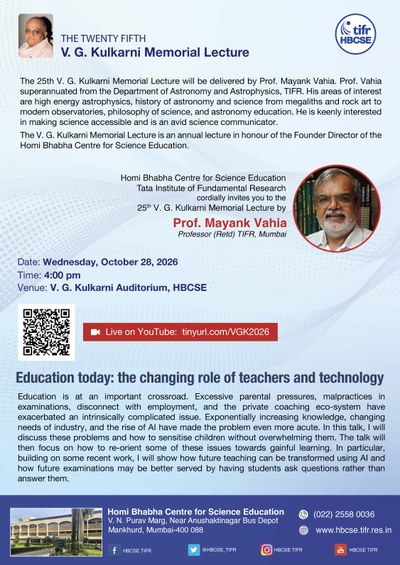 Twenty-Fifth V. G. Kulkarni Memorial Lecture 2026